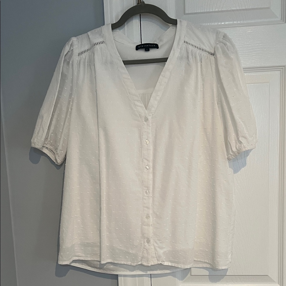 Gibson White Pindot Blouse